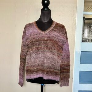Christian Siriano Earthy boho multicolor knit patterned v neck sweater